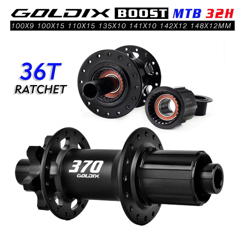 GOLDIX M370 MTB Hub 6 Bolt Disc Brake 32 Hole Ratchet 36T BOOST Thru/QR 148mm 141mm for SHIMANO, SRAM, and SWISS