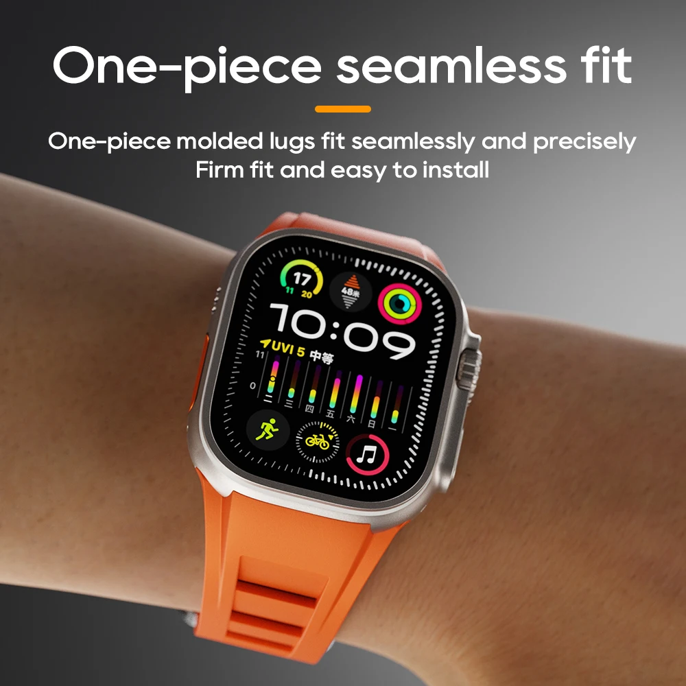 Tali silikon cair untuk jam tangan Apple Ultra1, 2 Band 44mm 45mm 49mm 42mm gelang jam lembut Correa gelang iWatch Seri 5 6 7 8 9 SE