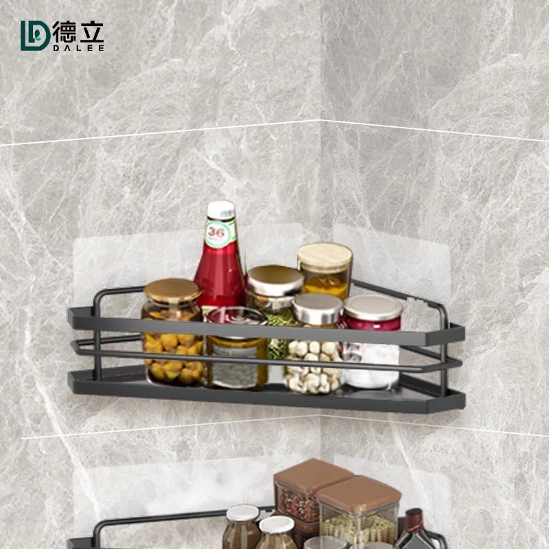 No Drill Iron Bathroom Corner Shelf Two Or Three Tier Adhesive Wall Mounted Shower Caddy Black White Powder Coated Organizer