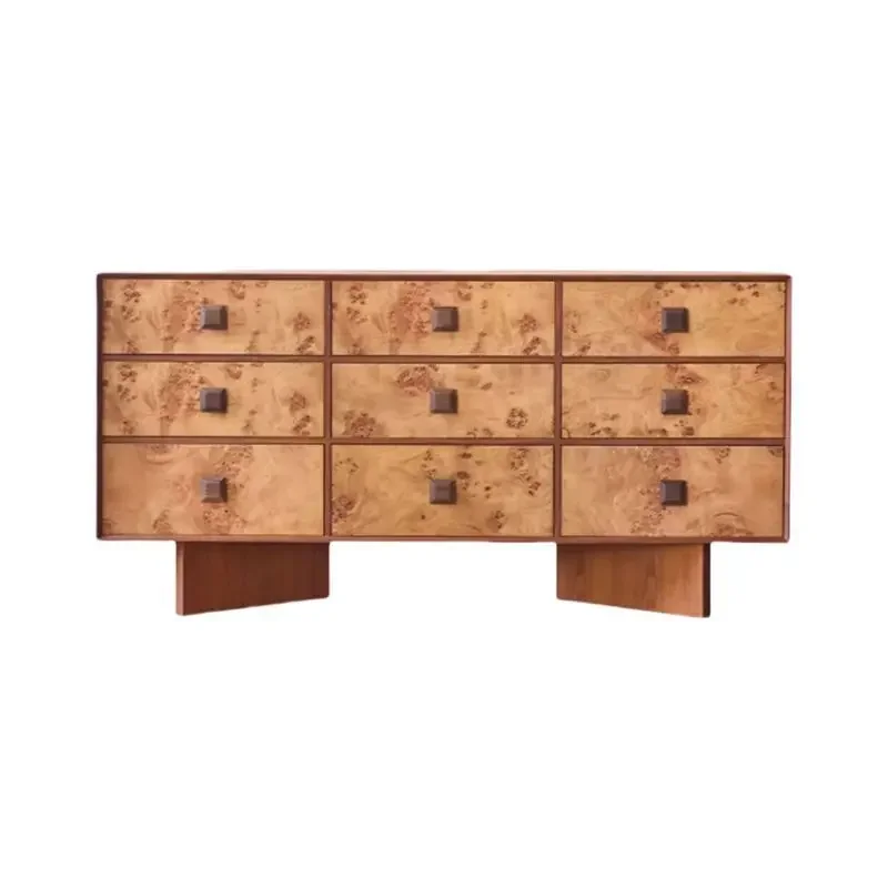 

Medieval style nine-chest cabinet teak-colored tree tumor bark locker simple bedroom storage cabinet retro bedside cabinet