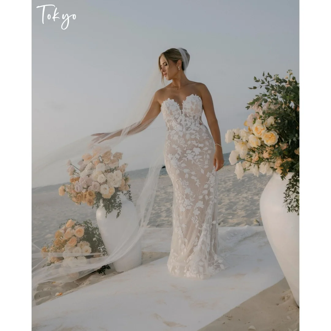 Tokyo Customized Sweetheart Neck Illusion Side Mesh Wedding Dress 3D Floral Lace Appliques vestidos de noche Formal Evening 2026