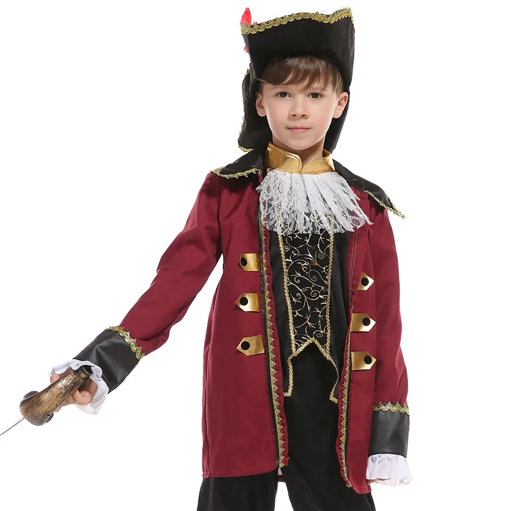 Navy Captain Pirate Costume Boys Cosplay Suit Halloween Stage Performance Role Play Clothes with Hat