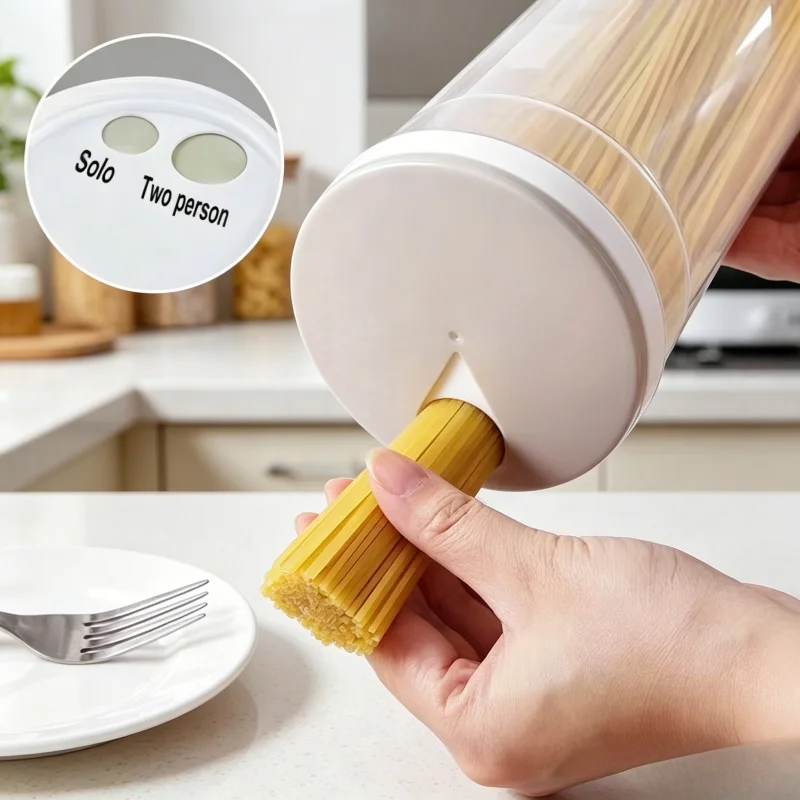 Lata Hermética para Macarrão, Acessório de Cozinha, Plástico de Grau Alimentício, Caixa Organizadora de Cozinha com Divisórias para Armazenamento e Organização de Alimentos