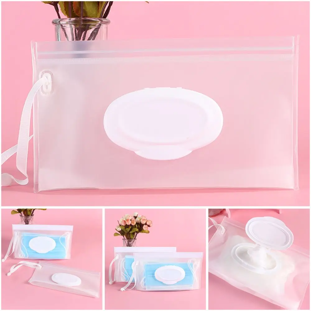 Reusable Clamshell Box Snap Strap Napkin Storage Pouch Cosmetic Container Wet Wipes Bag Mask Case