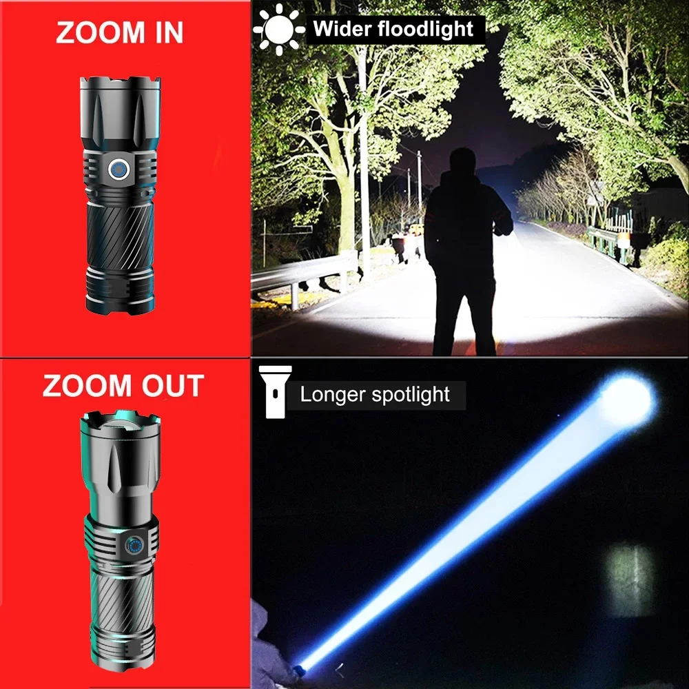 3000M Long Shot Spotlight Flashlight Built in 7800mAH Powerful Rechargeable Tactical Flashlight Zoomable Waterproof for Camping