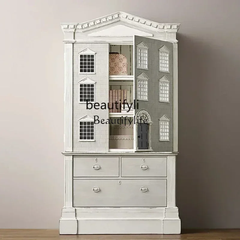 

American, Furniture French Vintage Nostalgic Solid Wood Bookcase Antique White, Locker