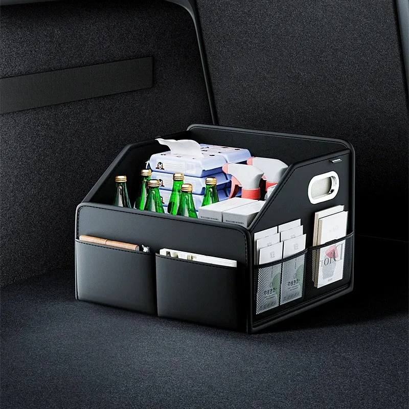 Car Trunk Organizer Storage Box PU Leather Vehicle Folding Collapsible Cargo Boot Organiser Box For MPV Auto Seat Back Box