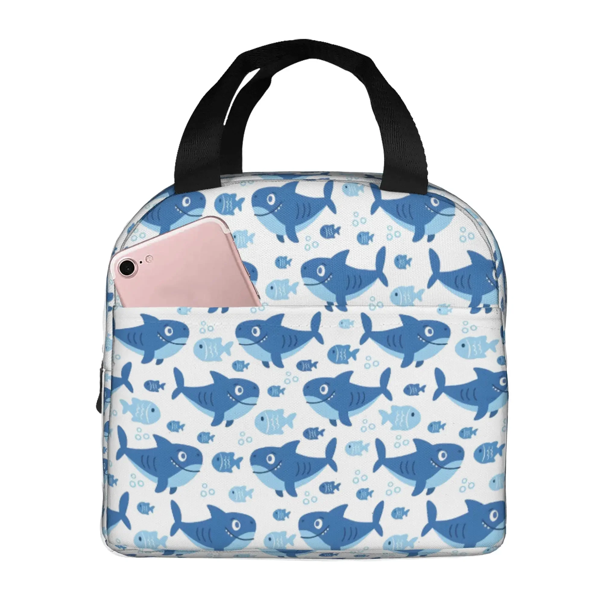 Blue Watercolour Shark Insulated Lunch Tote Bag Monochrome Ocean Animal Resuable Thermal Cooler Bento Box Work School Travel