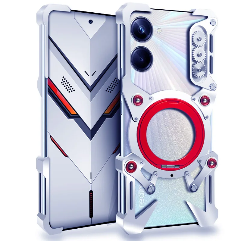 

Zimon Luxury Armor Metal Aluminum Phone Bumper For Realme 13 12 11 10 Pro + Cover Mechanical Purely Handmade Skull Case