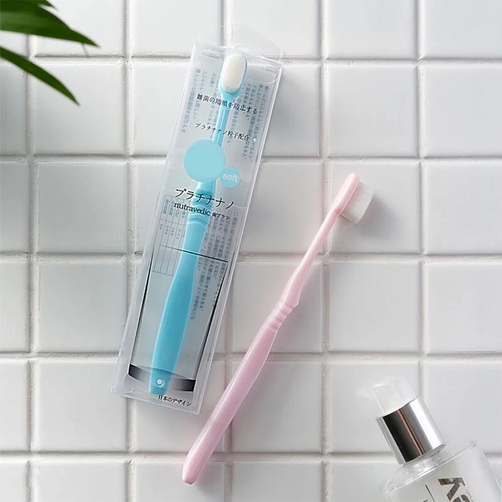 2 قطعة فرشاة الأسنان ذات الشعيرات الناعمة مقبض مريح مضاد للانزلاق للعناية بالفم شعيرات كثيفة أداة تنظيف الأسنان بعد الولادة