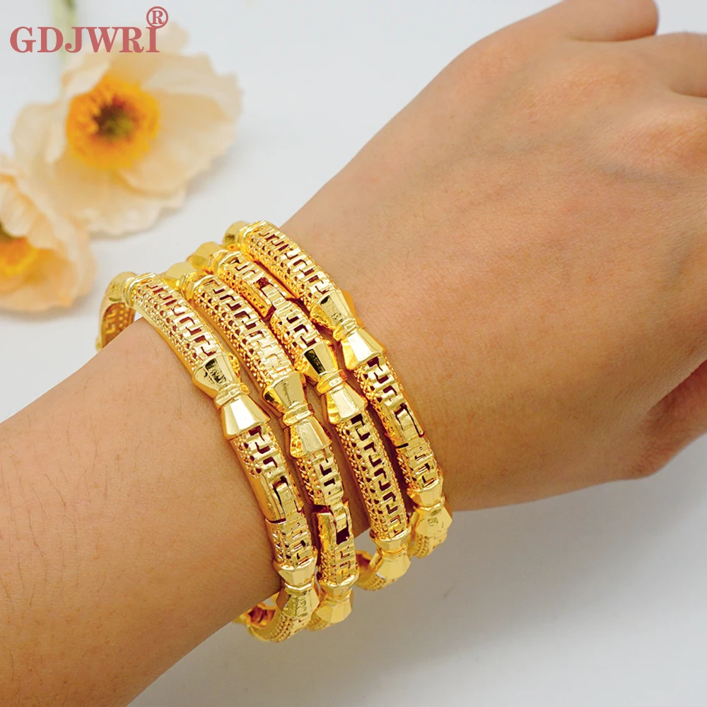 

New Bangles 4Pcs/Set Bracelet Ethiopian Luxury Dubai Gold Color Bangles For Women Bijoux Femme African Middle East Jewelry