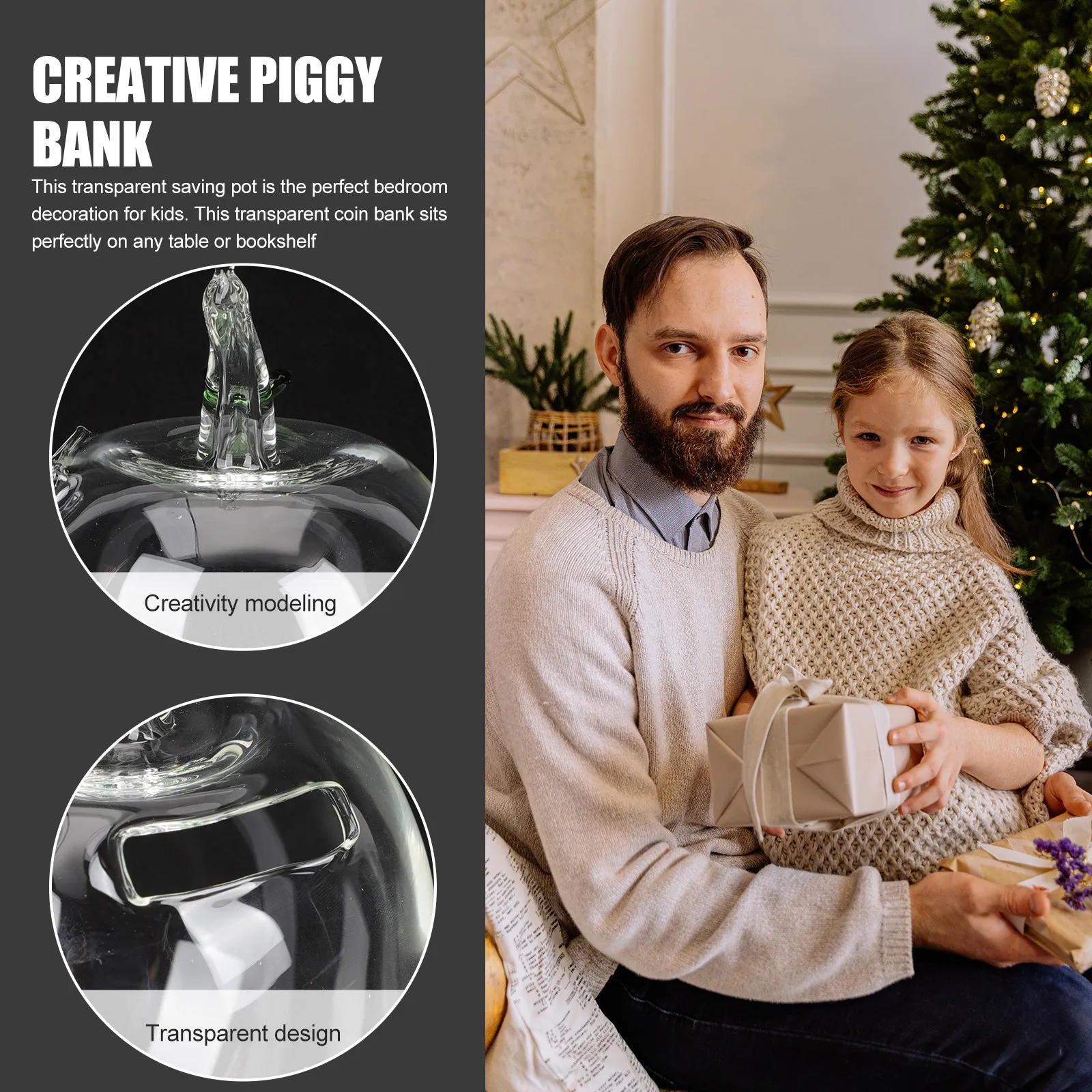 Glass Apple Money Pot Transparent Coin Bank for Clear Savings Jar Encourages Financial Literacy Bedroom Bookshelf Decor