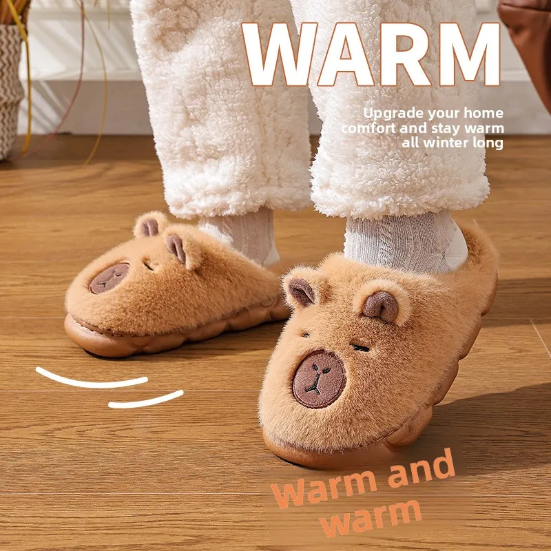 Winter Home Slippers for Couples Warm Plush Neutral Cartoon Cow Indoor Anti Slip Comfortable Cotton Slippers for Men and Women