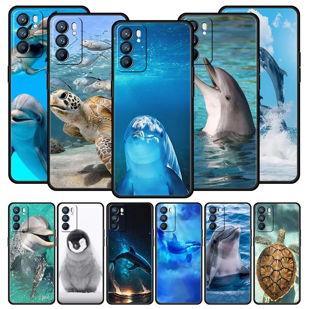 Caixa do telefone do golfinho do animal do oceano para OPPO, encontre X5, A54, A53, A52, A9, 2020, A16, A15, A95, A76, A74, A12, Reno7, SE, reno6 Pro Plus, Capa 5G