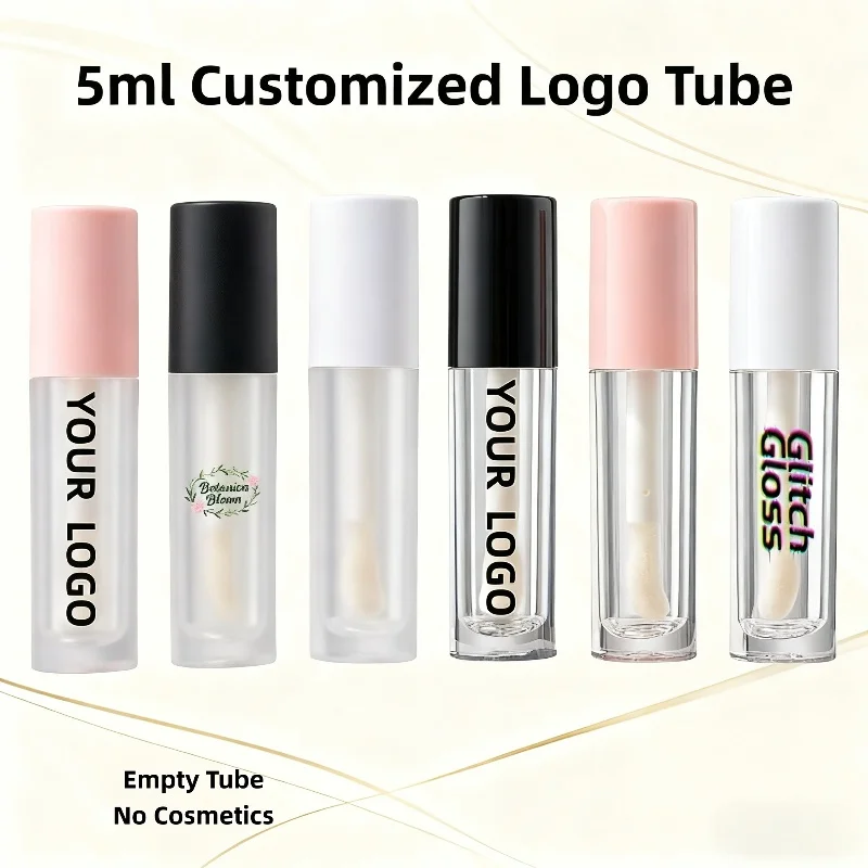 【Logo Custom】50Pcs Customized Two Types of 5ml Thick Brush Rod Lip Color Tube and Matching Paper Box Beauty Packaging Material