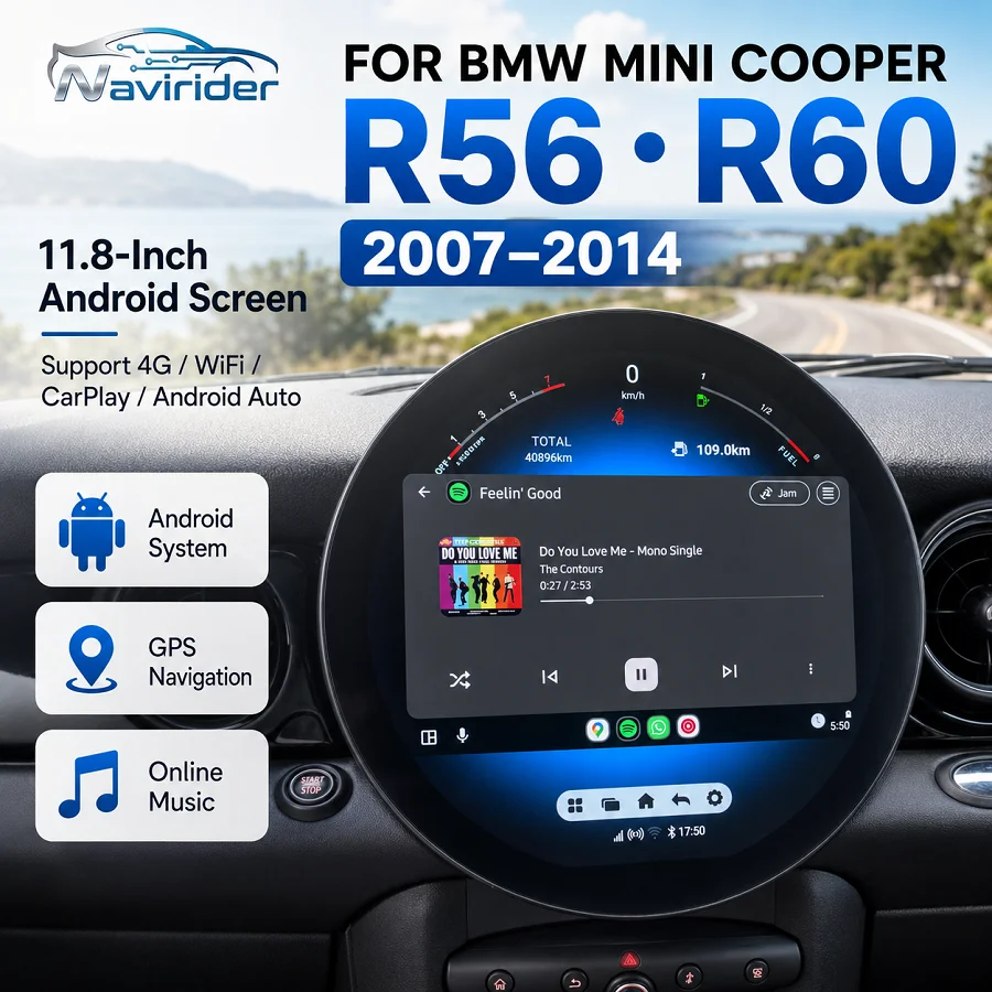 

T 11.8'' Full HD Touch Android Car Navigation Stereo 4G WiFi Bluetooth CarPlay Head Unit for BMW Mini Cooper R56 R60 2007-2014