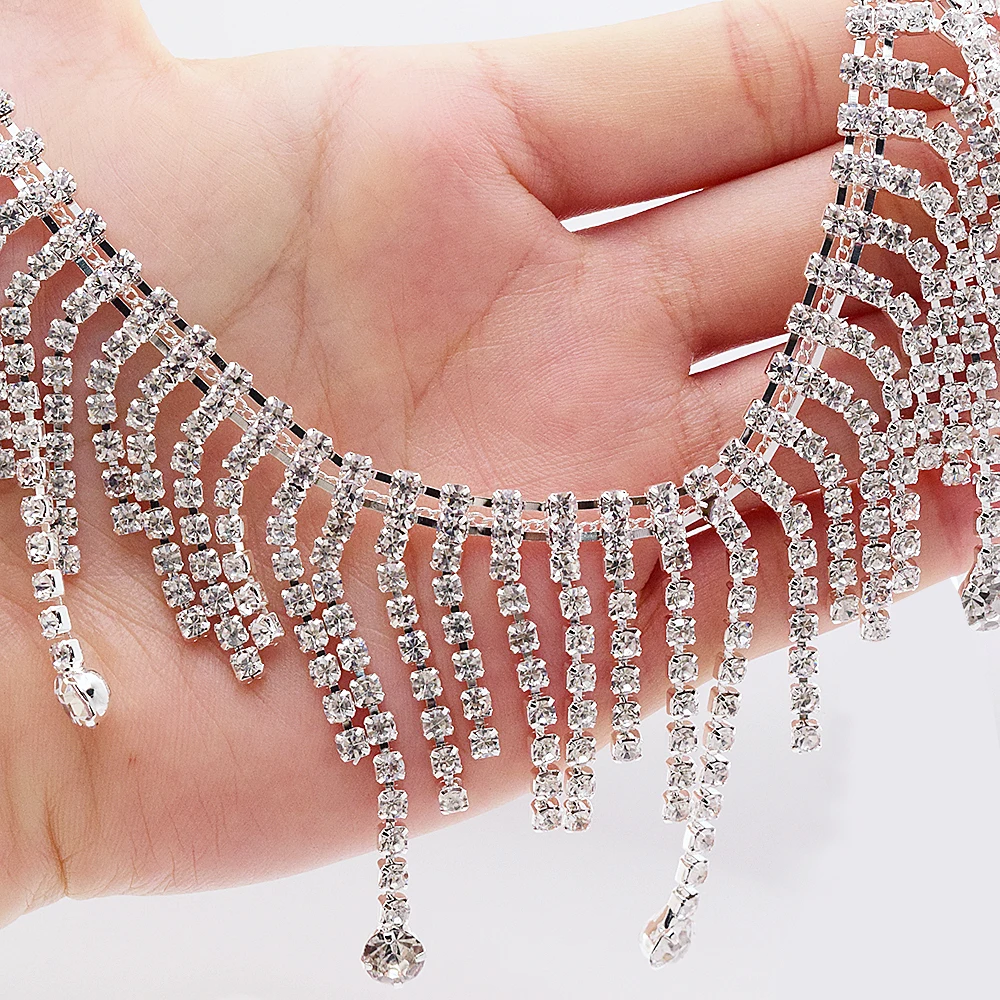 1 yard rhinestone long tassel water drop pendant crystal claw chain sewn on clothing skirt strap edge, women\'s bag wedding dress