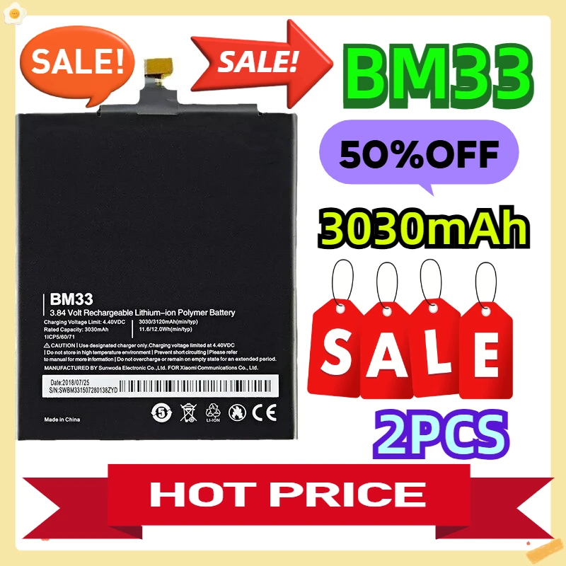 

For BM33 Xiaomi Mi 4i 3030mAh Battery 2pcs