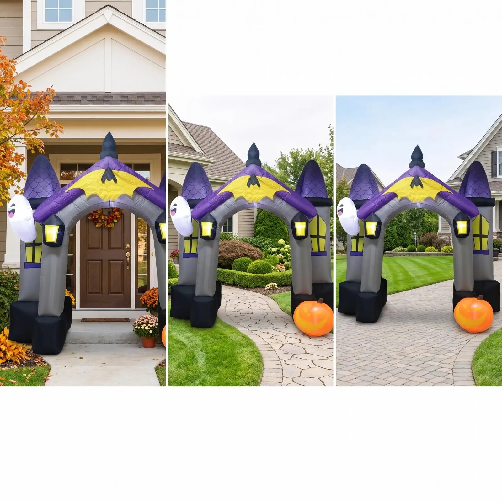 Inflatable Yard Display Scary Castle Doorway Outdoor Halloween Decorations Large Arch with Blower Stakes for Front Lawn