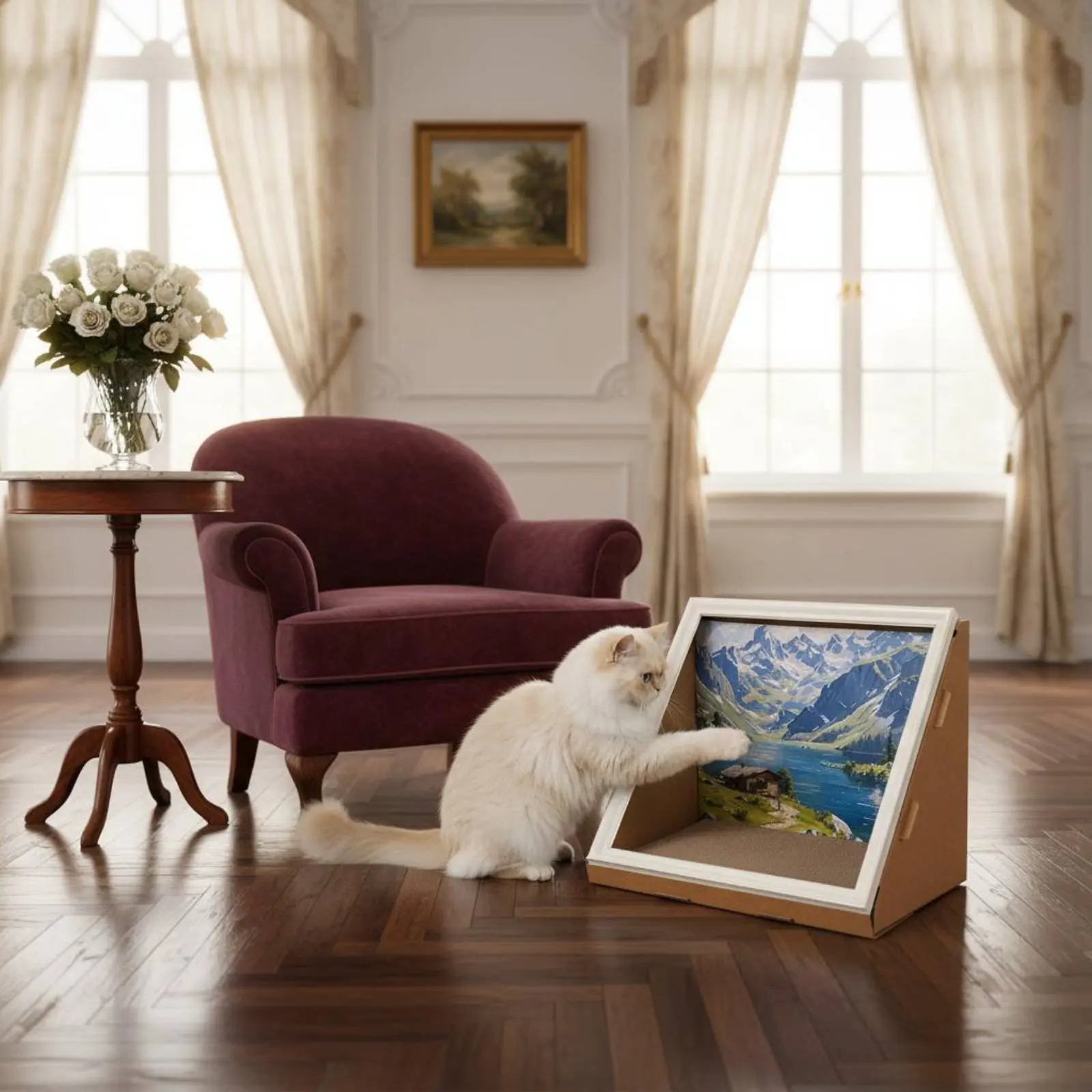Rascador 2 en 1 para gatos con cama y marco decorativo - imagen 2