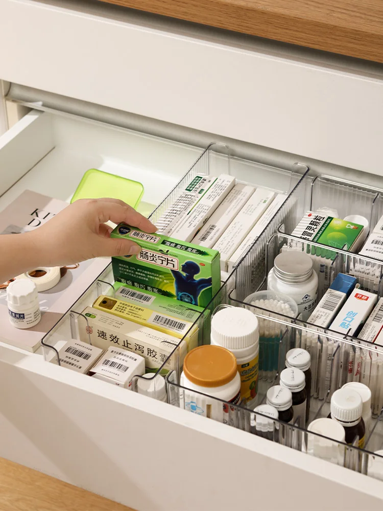 Expandable Medicine Storage Box Clear PET Plastic Drawer With Dividers Adjustable For Pharmacy Bathroom Cabinet Vanity Counterto
