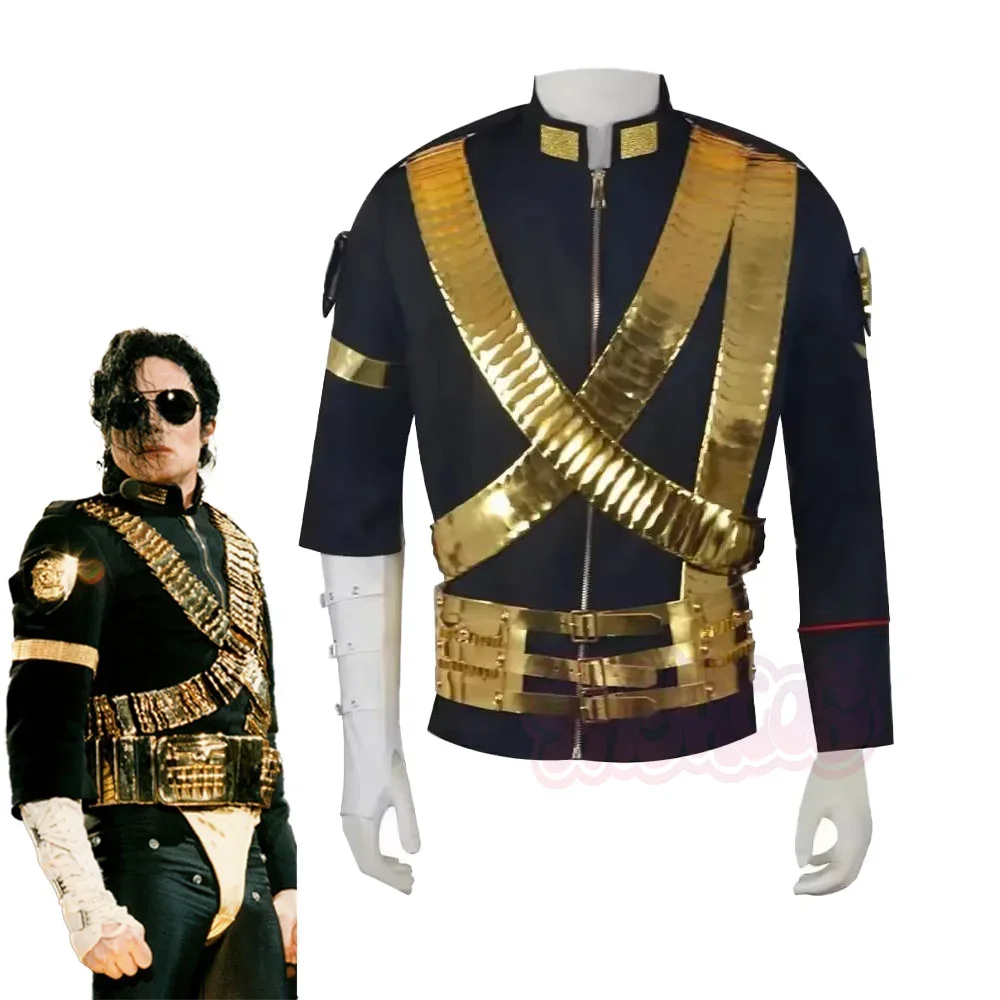 Chaqueta de Cosplay Clásica de Michael Jackson JAM con Cinturón Punk de Balas Metálicas, Réplica de Alta Colección para Disfraz de Halloween o Carnaval