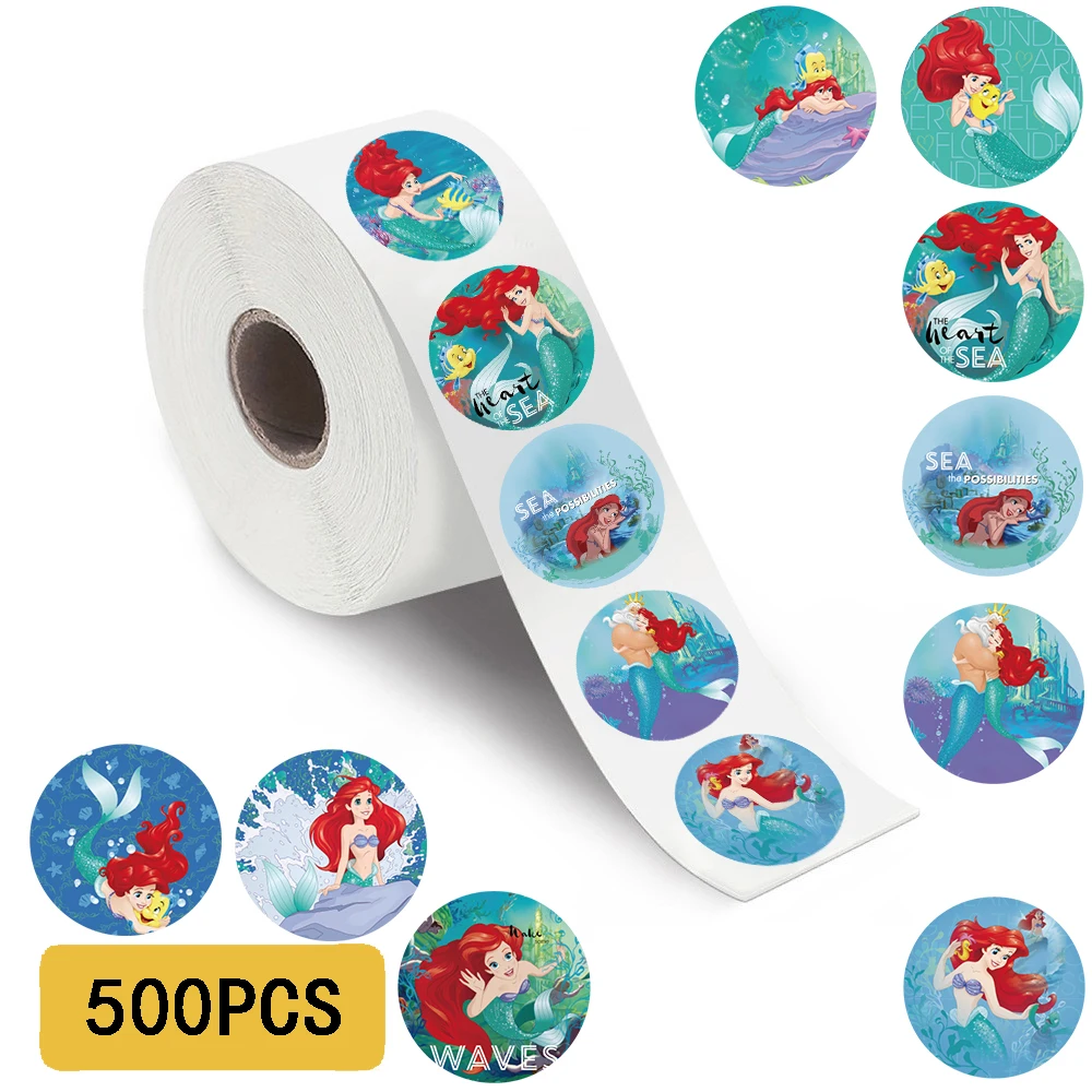 500 Uds. Rollo de pegatinas de sirena Ariel para ordenador portátil, teléfono, equipaje, impermeable, motocicleta, portátil, imagen artística, calcomanías, pegatina de Graffiti DIY
