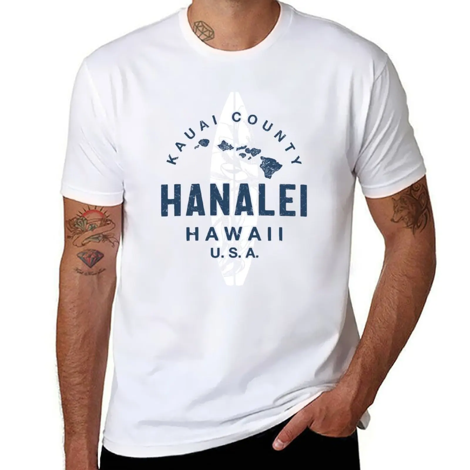 

Hanalei Kauai Hawaii винтажная гавайская футболка для серфинга забавные футболки хлопковые футболки для мужчин винтажная футболка с графикой