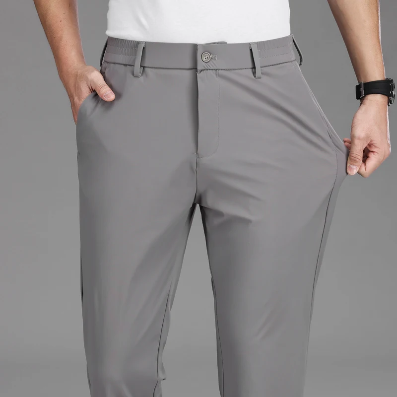 

Breathable Slim Fit Elasticity Straight Cylinder Motion Trousers Ice Silk Men Summer Ultra-thin Cooling Quick-drying Casual Pant