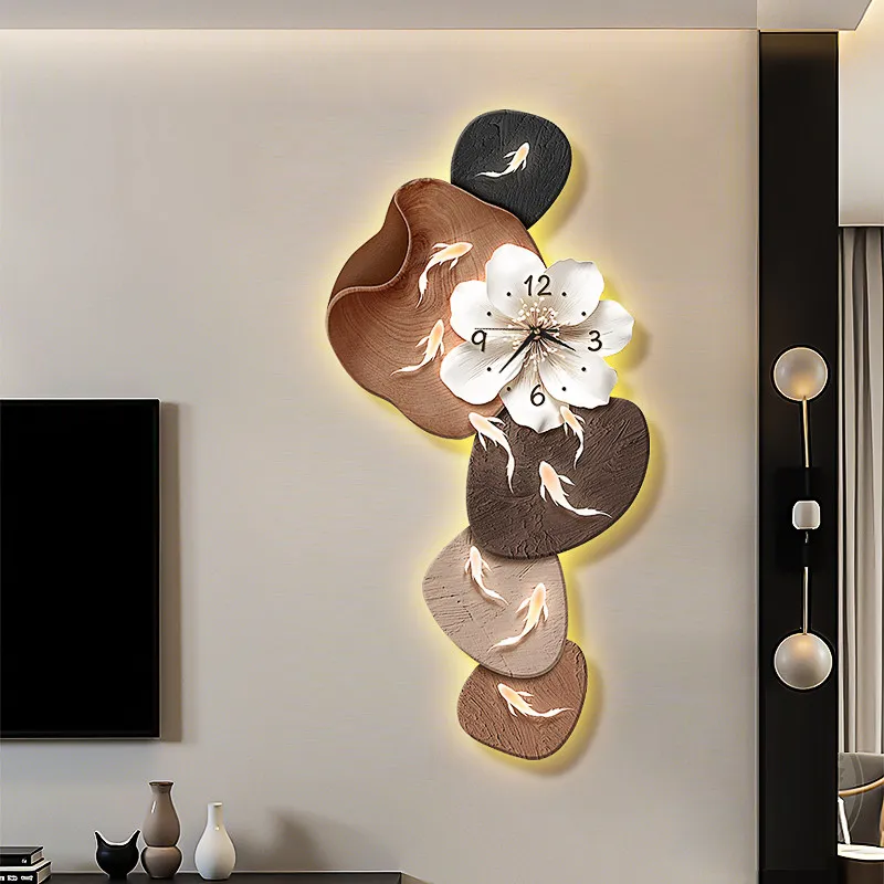 

Home Decor Living Room Bedroom TV Background No Drilling Wall Clock Modern Minimalist Nine Koi Fish Large Silent Wall Clock