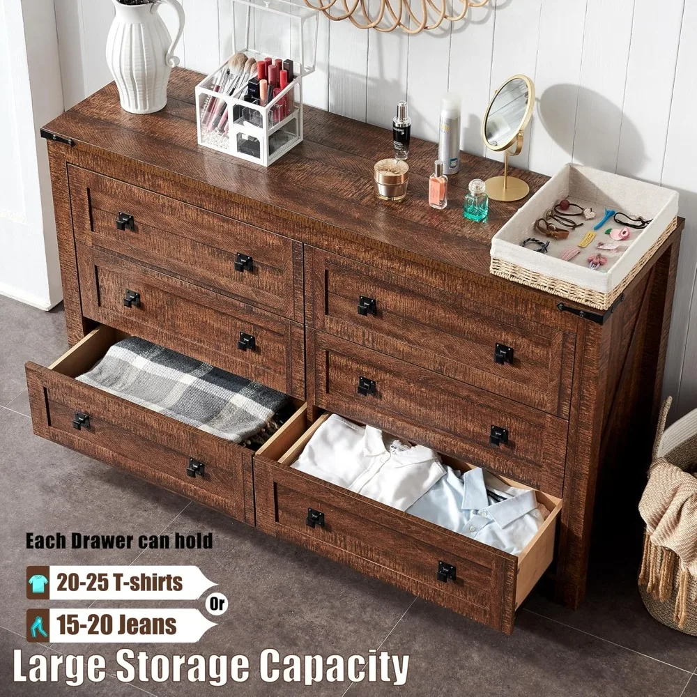 

Farmhouse 6 Drawers Dresser for Bedroom, Wood Rustic Wide Chest of Drawers, Storage Dressers Organizer for Bedroom,