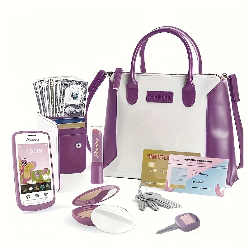 역할극 메이크업이 포함된 공주 화장품 핸드백 - 흰색 및 보라색, 어린이 선물 아이디어