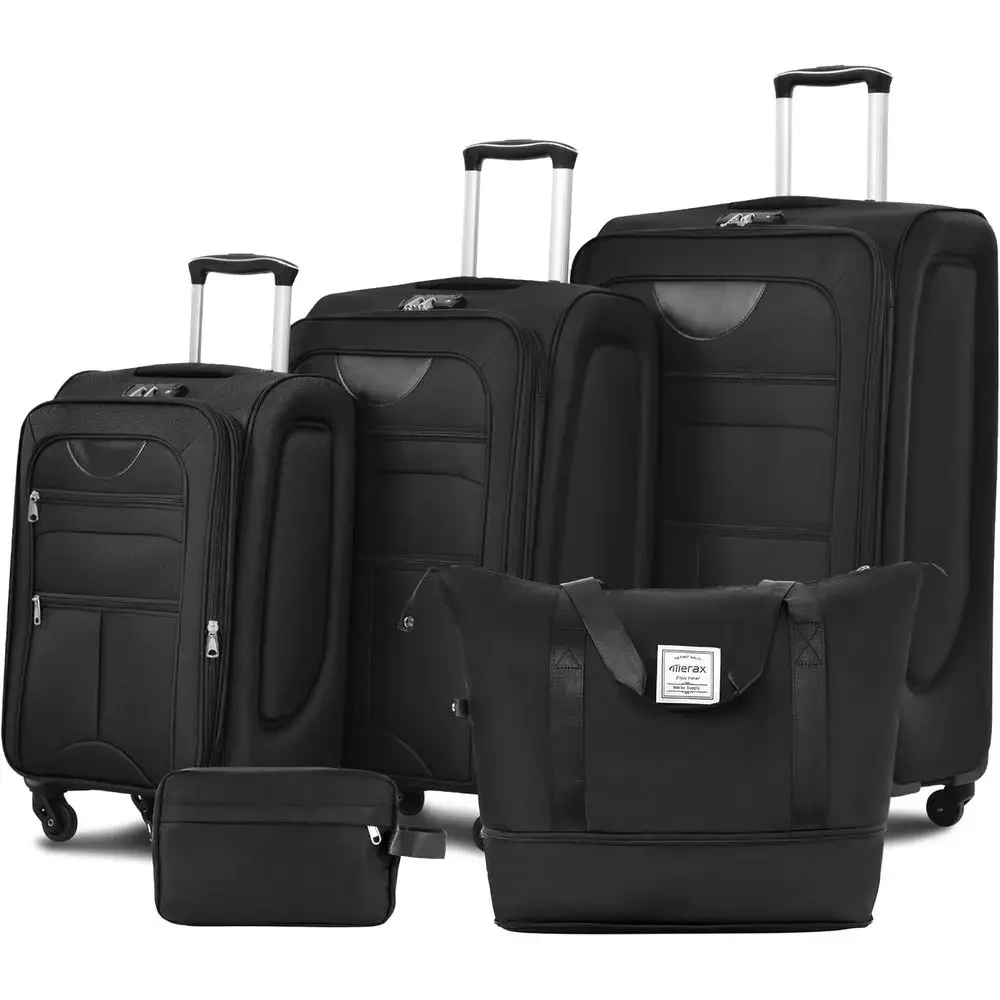 

Expandable 3-Piece Luggage Set with Dual Bags: 22, 26, 30 Wheeled Suitcases with TSA Lock, Black