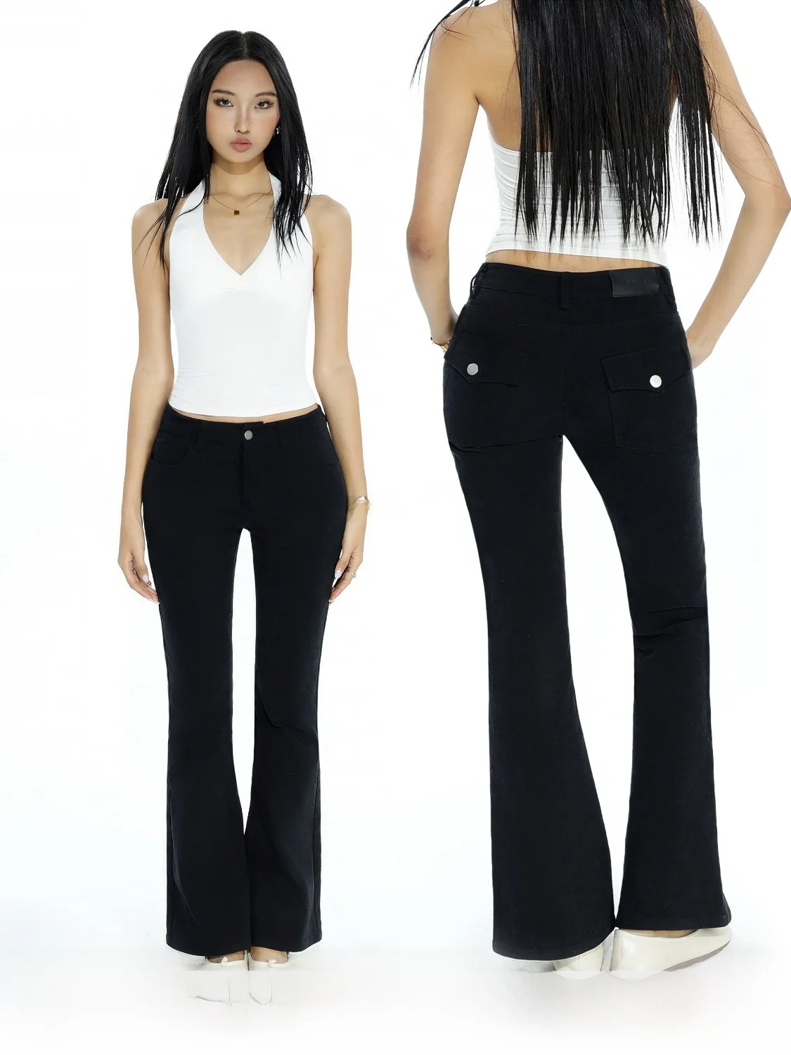 

Audwyn Slim Fit Bell Bot Jeans mid Low Waist Spring Slimming Straight Leg Pants with Hip Padding Street Sle Cotton Jeans