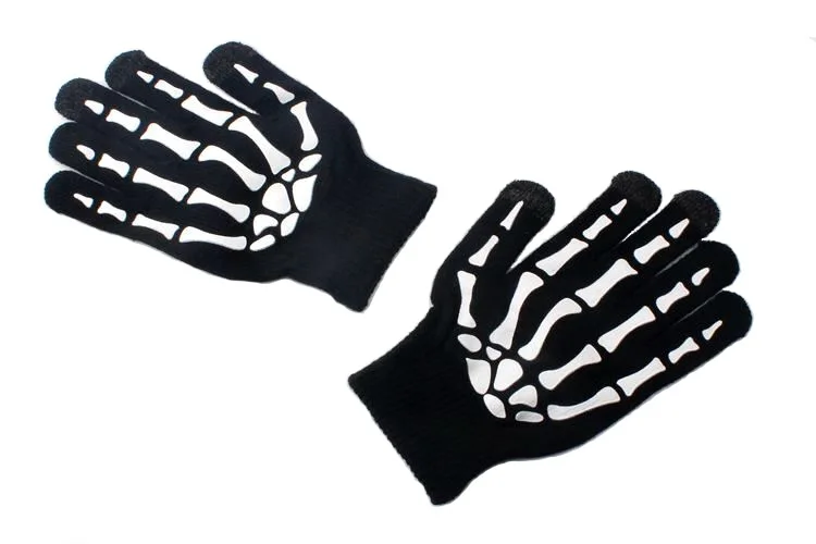 Gloves Halloween Three Finger Touchscreen Skull Claw Knit Magic Touch Screen Black Standard Size Lightweight Soft Warm Cozy New