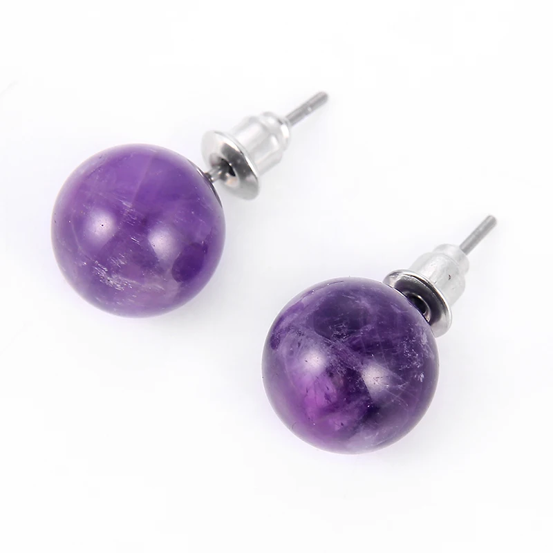 1pair Natural Stone Purple Pink Tiger Eye Round Ball Stud Earrings With Hypoallergenic Ear Pin For Woman Girls Earrings Jewelry view 4