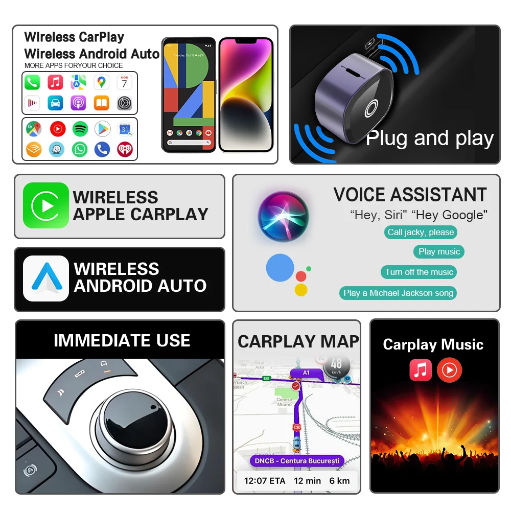 New XUDA 2 in 1 Wireless CarPlay Adapter&Android Auto Wireless Adapter, 5Ghz WiFi Type-C/USB Plug Play CarPlay Wireless - view 2