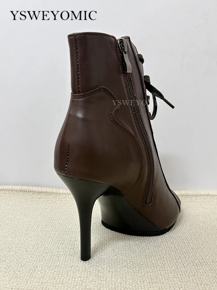 9.5cm Dance Heels Dark Brown Leather Platform Dance Shoes Women Salsa Stable Trainning Jazz Shoes With Platform