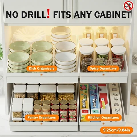 No-Drill Magic Tray Heavy-duty Slide-out Organizer for Cabinets/sinks. Easy Install, Huge Space Saver! Perfect for Tiny Homes