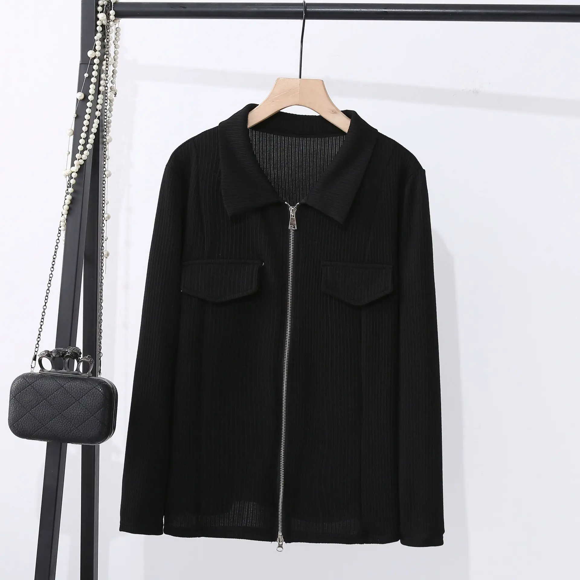 Fashion POLO Collar Zipper Shirt Women Plus Size Autumn Winter Casual Clothing Long Sleeve Blouses Solid Color Tops S54 2331