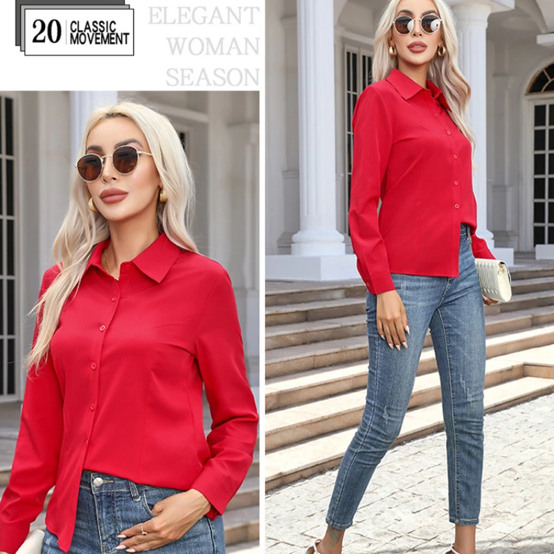 White Shirt Women Fashion Business Shirts Office Lady Long Sleeve Blouse Slim Women Clothing Button Up Shirt Basic Ladies Tops