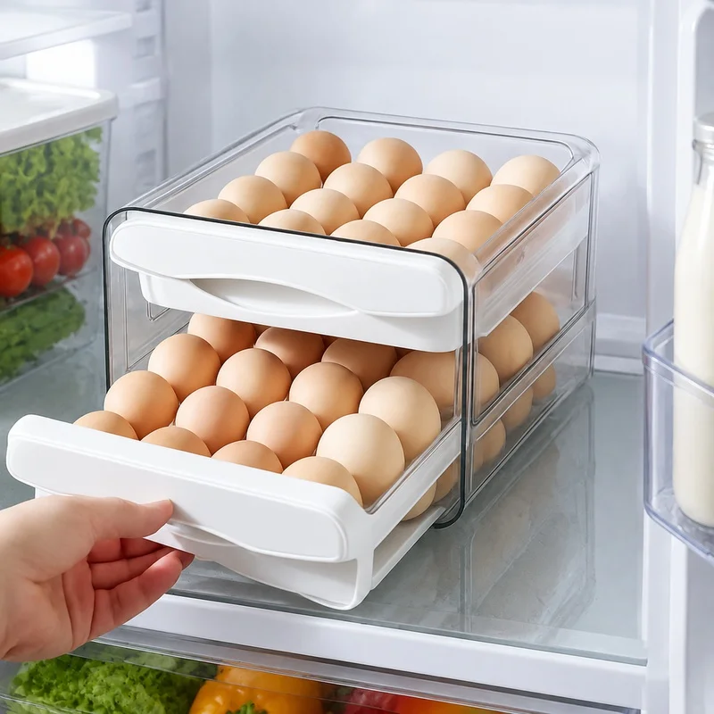 Double-Layer Plastic Egg Storage Container with High Capacity for Fridge and Kitchen Organization