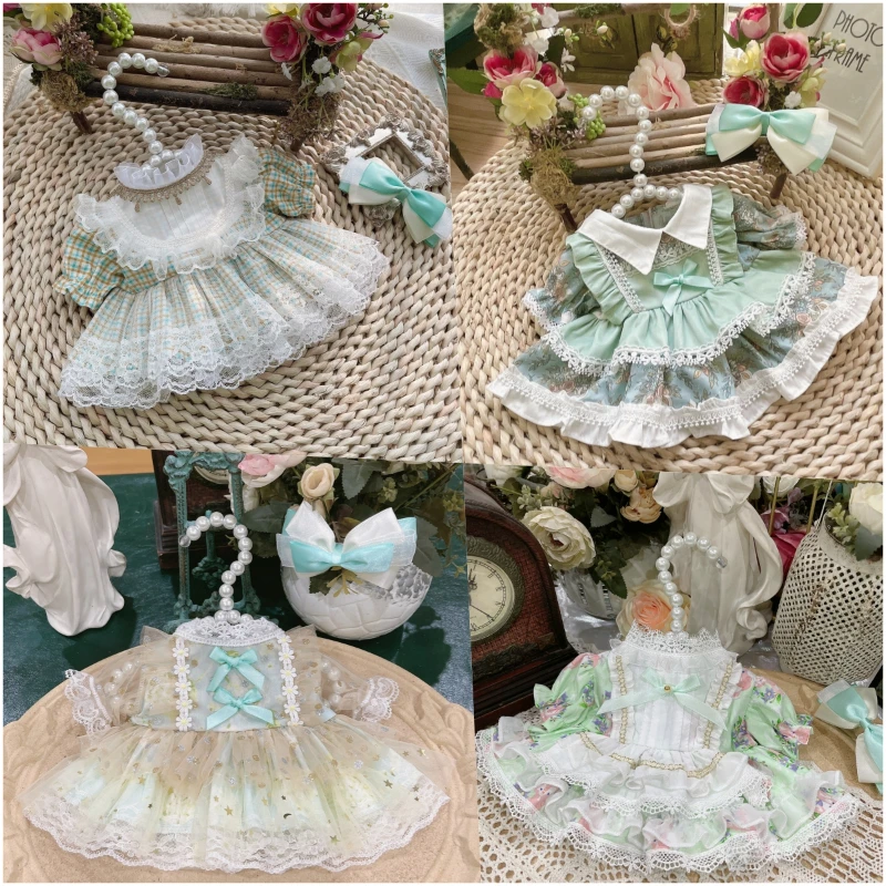 Handmade 2pc 15/20/40CM Outfit Idol Dress Up Clothes Party Fresh Green Gauze Princess Dress Cosplay for Plush Doll Toy