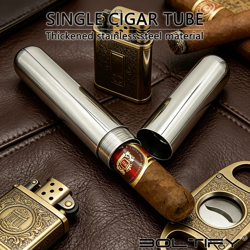 

Boltify New Portable Stainless Steel Cigar Cas for Travel Metal Single Pipe Cigar Storage Tube Smoking Accessories Gift fpr men