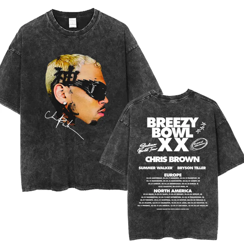 ウォッシュド・クリス・ブラウン ミュージックアルバムカバープリントTシャツ ブリージーボウルXXツアー2025 グッズTシャツ メンズ レディース ヒップホップ 高品質Tシャツ