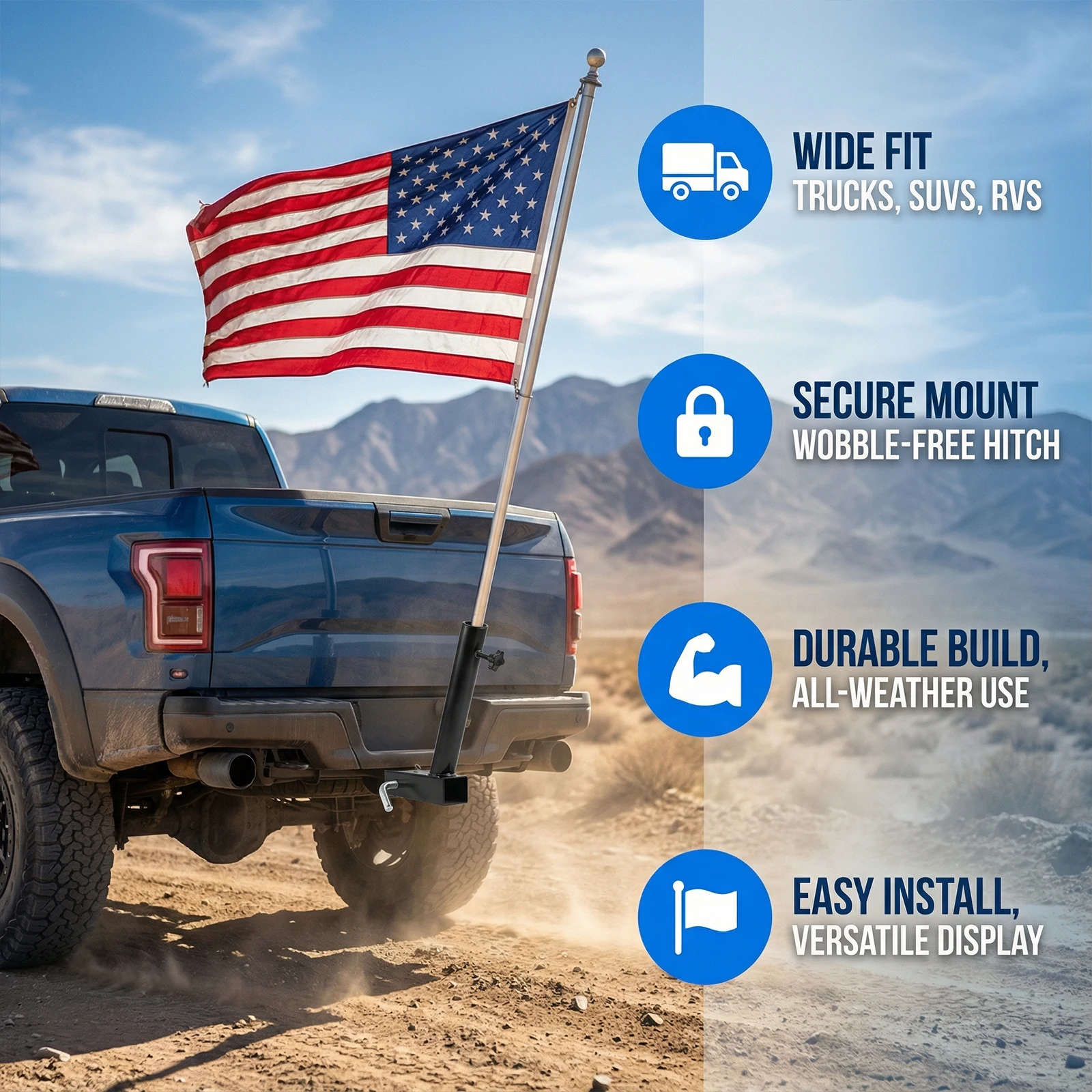 

Универсальный кронштейн для флагштока на фаркоп, устойчивый к ржавчине, многофункциональный, совместимый со стандартным 2-дюймовым фаркопом.