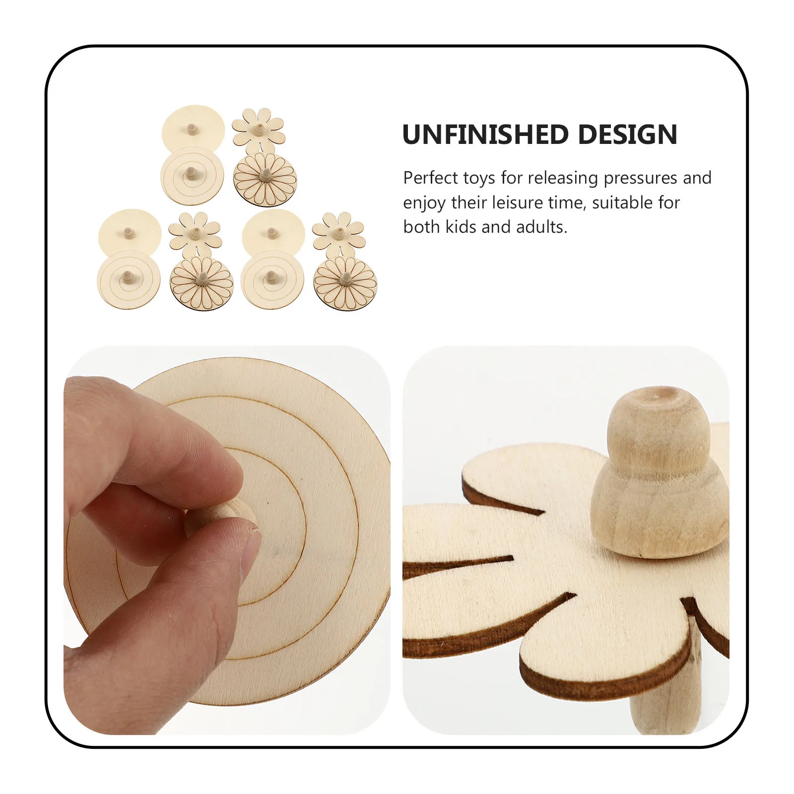 12 قطعة جيروسكوب خشبي دهان داي بلايز غير مكتملة للأطفال الحرف الدورية الدوران قسط المواد الخشبية الإجهاد الإغاثة الترفيه متعة #4