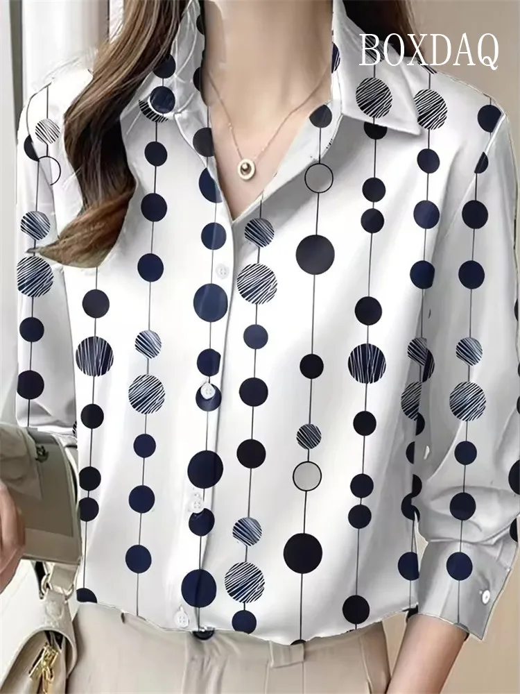 Polka Dot Printed Shirts for Women Long Sleeve Fashion Elgant  Women's Blouse Casual Loose Button Lapel Shirt Autumn Tops 2025