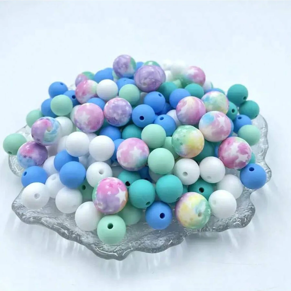 45PCS color printed silicone beads can be used for DIY craft jewelry making, keychains, bracelets, necklace decorations