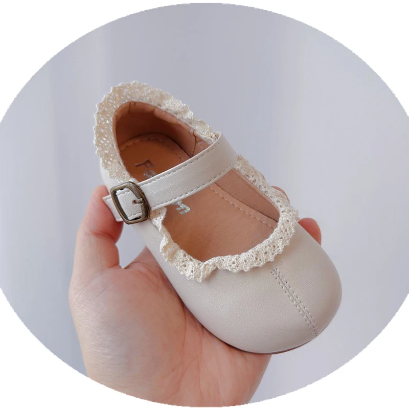 High Quality flats shoes with cute ruffles for toddler girls solid wide toe spring autumn dress shoes for kids women baby walker